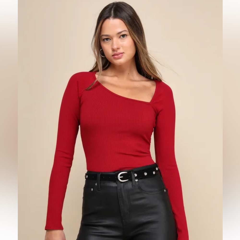 Lulu's Red Asymmetrical Long Sleeve top
